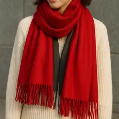 カシミヤ　マフラー 高級リバーシブル 赤 グレー光沢感ふんわり 暖かい ストール