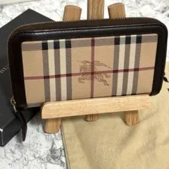 美品　BURBERRY バーバリー　チェック柄 レザー 長財布　ホース