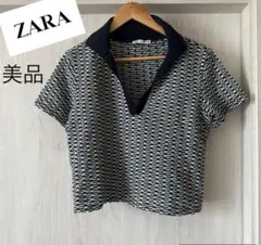 美品 ZARA ポロネック 半袖トップス ツイード Sサイズ