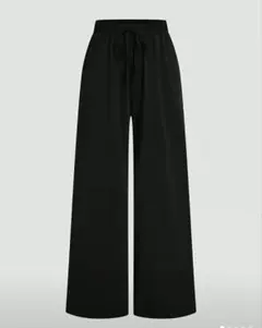 レディース ブラック 伸縮性ウエスト ワイドパンツ　y2k