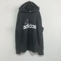 【センターロゴ】adidas アディダス　プルオーバーパーカー　黒　L