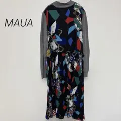 良品❣️ MAUA マウア　ドッキングワンピ　プリーツ　総柄　派手　個性的　ロング