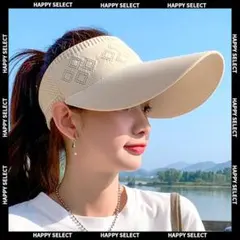 ゴルフウェアサンバイザーレディース♥秋冬UVカットニット つば大きめ日焼け止め白