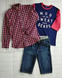 男の子160cm GAPハーフパンツ・シャツ・7部袖Tシャツ３点セット