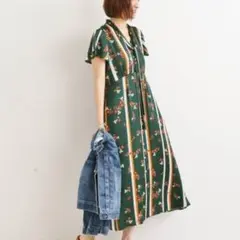 IENA イエナ 花柄 ストライプ ボウタイ ワンピース 半袖 ロングワンピースのサムネイル