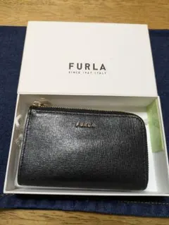 【美品】フルラ キーリング 付き コインケース カードケース ポーチ レザー 黒