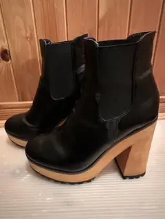 サイドゴアブーツ ブラック レザー 高ヒール