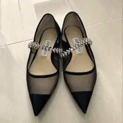 ジミーチュウ JIMMY CHOO ビジュー付きブラックフラットシューズ