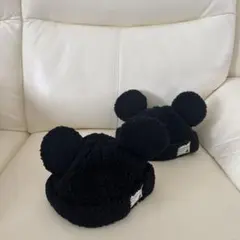 ミッキー耳付きボア帽子 ブラック