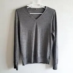 【難あり】無印良品　Vネック 長袖 ニットセーター　グレー　ウール シルク
