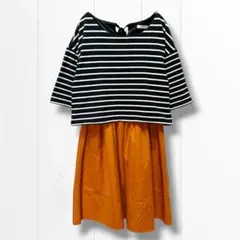 ボーダー ドッキングワンピース M フレアスカート 切替 美シルエット 春夏