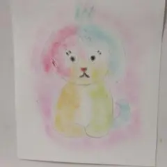 パステル画、カラフルな子犬 手描きアート