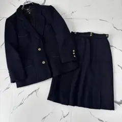 Leilian✨スカートセットアップ　金ボタン　紺ブレ　刻印　XL ヘリンボーン