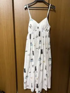 ジェラートピケ カップ付きキャミワンピース ドレス柄 白 ルームウェア