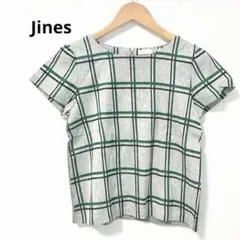 【新品】Jinesジネス チェック柄半袖ブラウス 綿100%日本製 緑×黒 Mのサムネイル