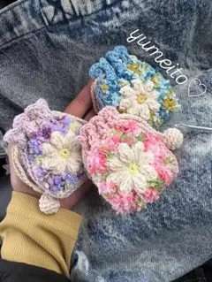 お花畑ミニ巾着　イヤホン入れ　巾着　ハンドメイド