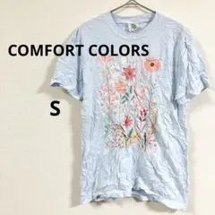 COMFORT COLORS 【S】花柄プリント Tシャツ サイズ 水色