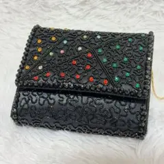 超希少✨Lumy ハシモト 皇室御用達　 ビーズ刺繍 パーティーバッグ 黒　新品 皇室御用達】Lumy はしもと ビーズバッグ パーティー バッグ 刺繍 希少