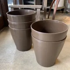 プラ鉢 6号 5個セット 中古 プラスチック 植木鉢 茶 ブラウン used