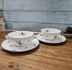 美品☆ノリタケ クラフトーン スープカップ&ソーサー 2客セット ペア 花柄