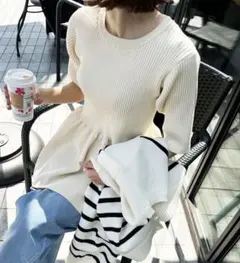 未使用　rectangle リブペプラムニットトップス