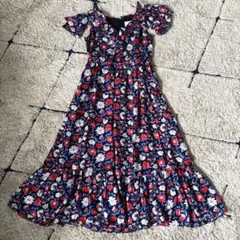 ケイトスペード 花柄フリルスリーブワンピース ロング シルク 0サイズ