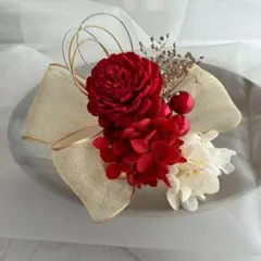 ドライフラワー髪飾り　成人式　結婚式　七五三　発表会　卒業式　前撮り　赤ゴールド