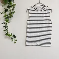 ［ROPE PICNIC］ノースリーブカットソー（M）ハイネック　リブ　ボーダー