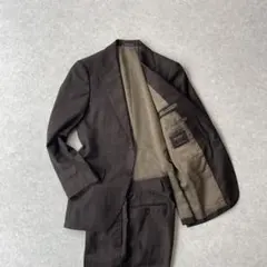 【美品】イタリア製高級生地 グリーンレーベル×DRAGO ブラウン ストライプ