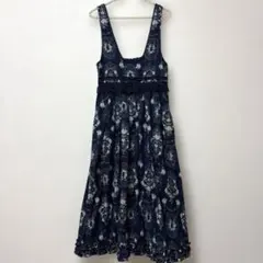 アクシーズファム♡ローズ柄ジャンスカワンピース リボン♡紺♡森ガール Y2K