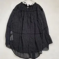 JANESMITH ドット柄シフォンブラウスブラック　バッグリボン