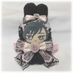 10cm おすわり ちびぐるみ ぬい服 ブラックピンク 猫耳 推しぬい #68
