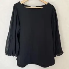 アースミュージックアンドエコロジー 七分袖カットソー シフォン ブラック