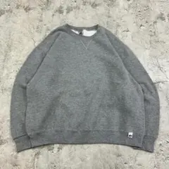 ラッセルアスレチック　前V ブランク　無地　長袖　スウェット　古着　杢グレー　M