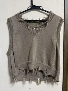 GYDA フリンジ付きニットベスト サイズF ベージュ