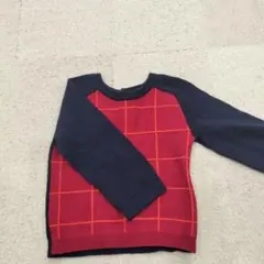 jacadi 赤ネイビー チェック柄 セーター 36M