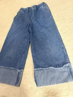 【Ka♡様】キッズ ワイドデニムパンツ カットオフ裾