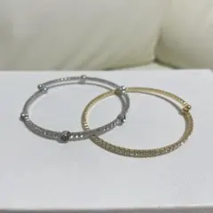 シルバー ゴールド ストーン付きバングル 2個セット