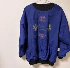 刺繍入り黒クルーネックスウェット　パープル　リバーシブル