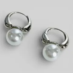 パール　シルバーフープピアス　S925刻印【両耳セット】