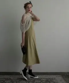 【BONLECILL noir】2wayドットチュールドレープスリーブドレス