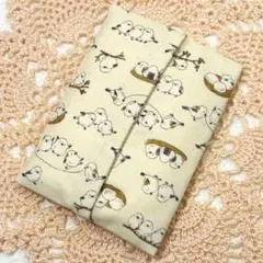 ハンドメイド　ポケットティッシュケース　シマエナガ　アイボリー
