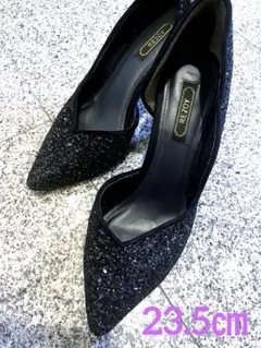 【美品】REZOY グリッター パンプス 23.5センチ ネイビー
