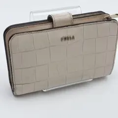 FURLA フルラ　折り財布　L字ファスナー　クロコ型押し　ロゴ金具