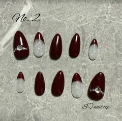 ボルドー×シアーホワイト 大人シンプルネイルNo.2