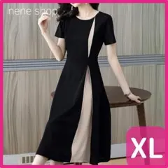 フォーマル ワンピース ドレス シフォン ブラックベージュ 着痩せ 細見え XL