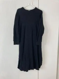 黒 長袖ワッフルニットワンピース Mサイズ