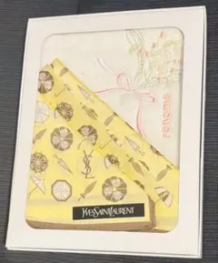 イヴ・サンローラン　レノマ　ハンカチ　2枚セット　黄色　花　白　茶色