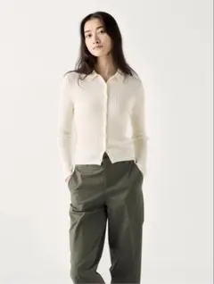 UNIQLO メリノリブポロカーディガン 01 OFF WHITE