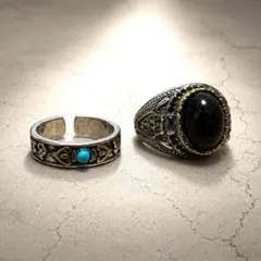 オニキス ターコイズデザイン シルバーリング　指輪　アクセサリー Ring